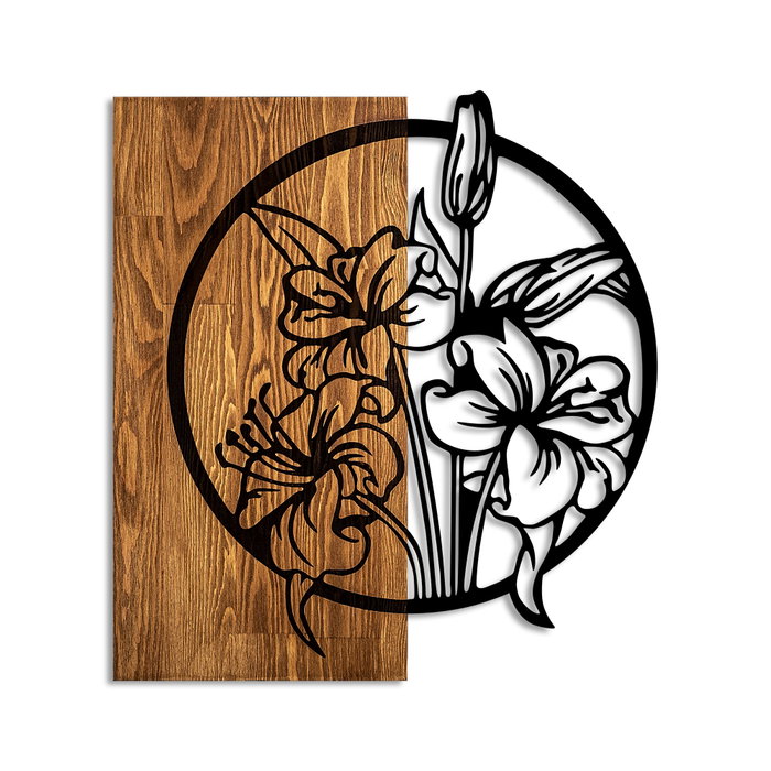 Wallity Flowers Escultura de pared en nogal y negro